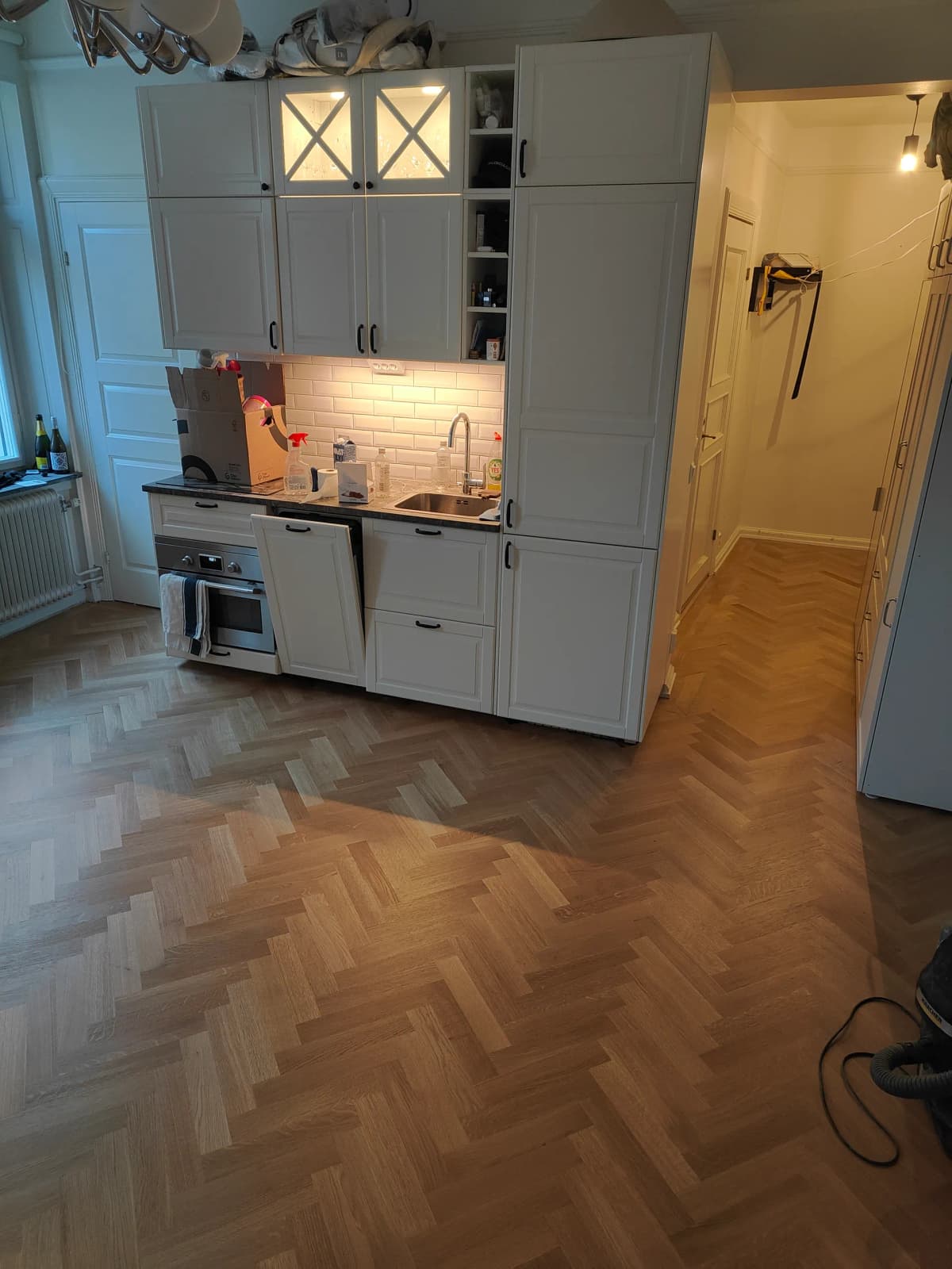 Läggning av fiskbensparkett i ek - Efter